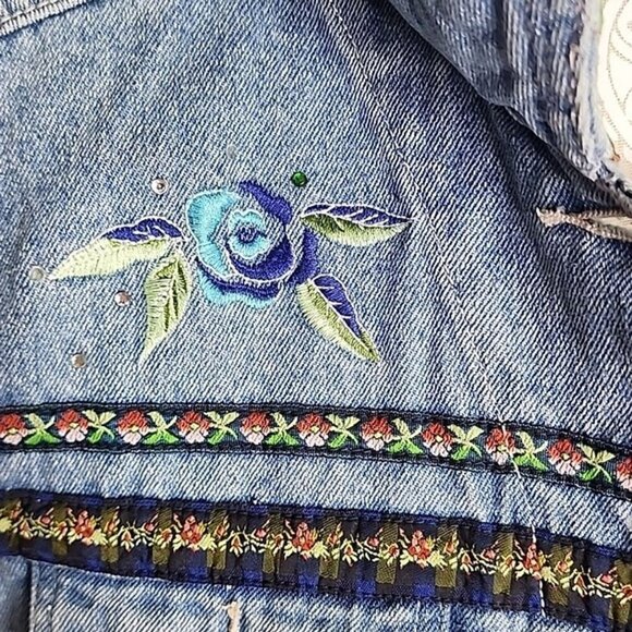 Bill Blass embroidered Vest jean Denim Button Vintage Medium - Picture 5 of 8